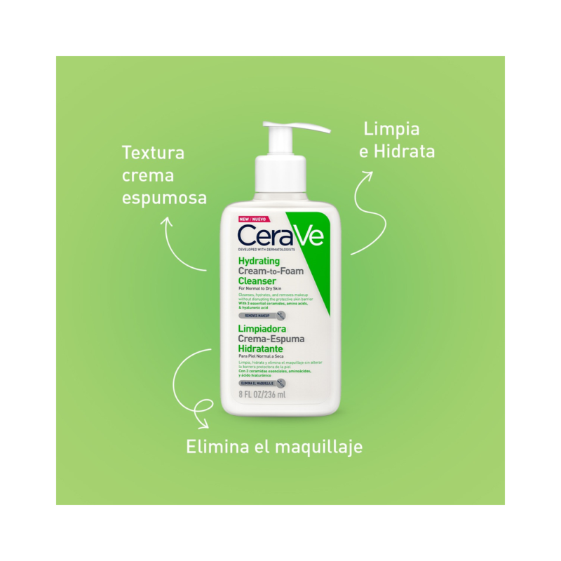 D_NQ_NP_2X_760334-MLU72748593327_112023-F-1.webp Crema Espuma Cerave Limpiadora Hidratante Para Rostro 236ml Momento de aplicación Día/Noche Tipo de piel piel normal a seca