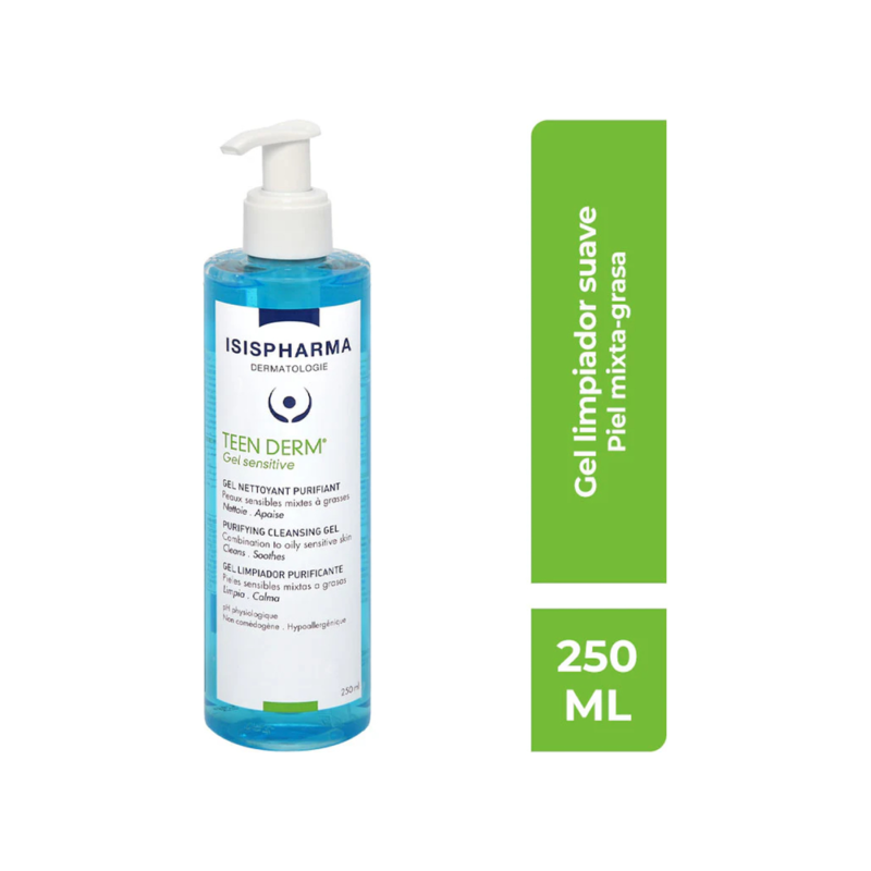 Isispharma Teen Derm Gel Sensitive 250ml Limpiador Facial Tipo de piel Grasa Mixta